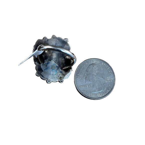 Vintage Turquoise Sterling Silver Leaf Native American Navajo Ring Sz 6.5 - Picture 9 of 9